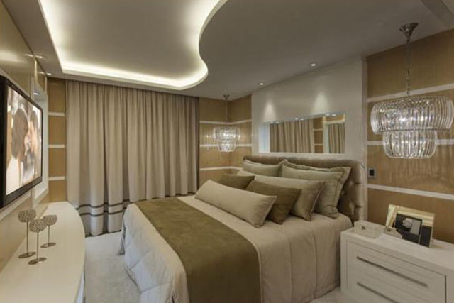 quarto de casal com sanca de gesso aberta com curvas